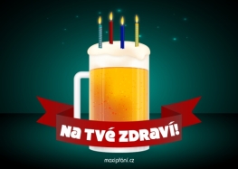 Narozeninová pohlednice pivní dort