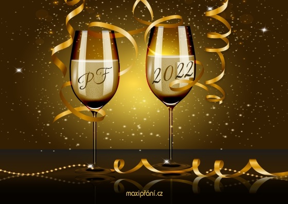 Novoroční přání PF 2022 - Šampaňské - přední strana