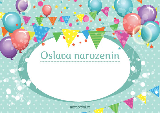 Pozvánka na narozeniny s balónkama - přední strana Obrázková pozvánka na oslavu narozenin - balónky - přední strana