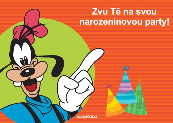 Pozvánka na narozeniny pro děti - Goofy - přední strana Obrázková pozvánka na oslavu narozenin - Goofy - přední strana