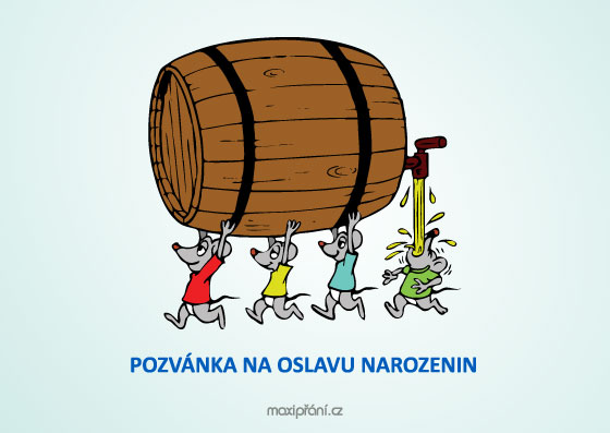 Pozvánka na narozeniny sud piva - přední strana Obrázková pozvánka na oslavu narozenin - soudek piva - přední strana